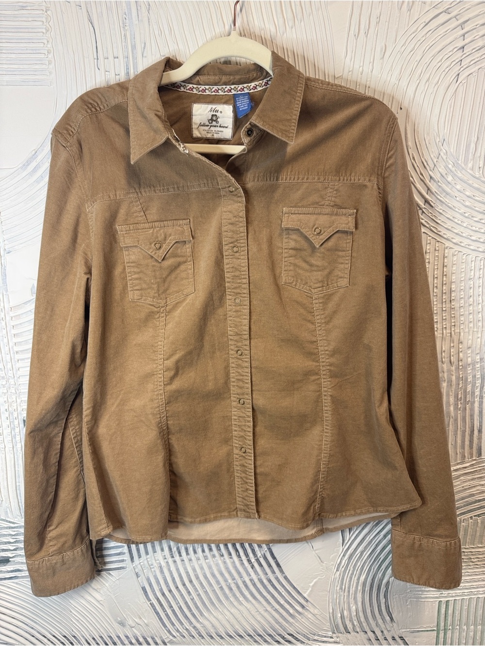 Lilu Tan Corduroy western Button-Up Shirt N0397 - Picture 6 of 6